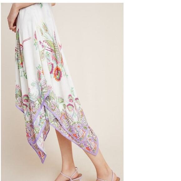 ANTHROPOLOGIE Analise Floral Bird Handkerchief Sleeveless Midi Dress, Size 12 - Picture 2 of 16